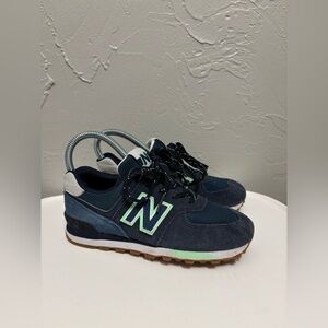 New Balance 574 Natural Indigo Blue White Lime Running Shoes MPC574PU1 Kids SZ 2